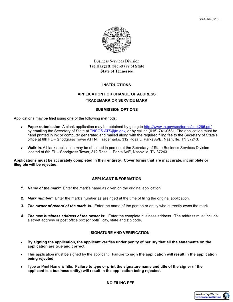 Change Of Address {SS-4266} | Pdf Fpdf Docx | Tennessee