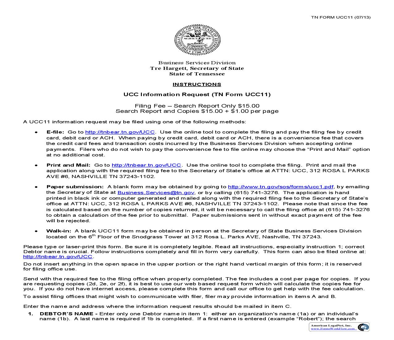 Information Request Form {UCC11} | Pdf Fpdf Doc Docx | Tennessee