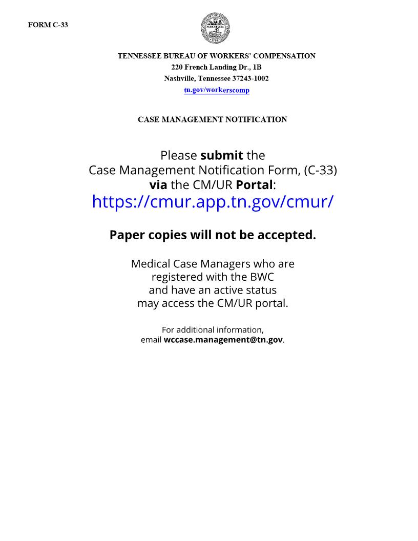Case Management Notification {C-33} | Pdf Fpdf Doc Docx | Tennessee