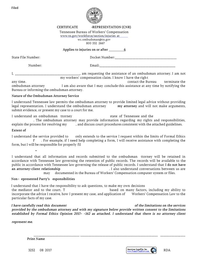 Certificate Of Non-Representation {LB-3252} | Pdf Fpdf Docx | Tennessee