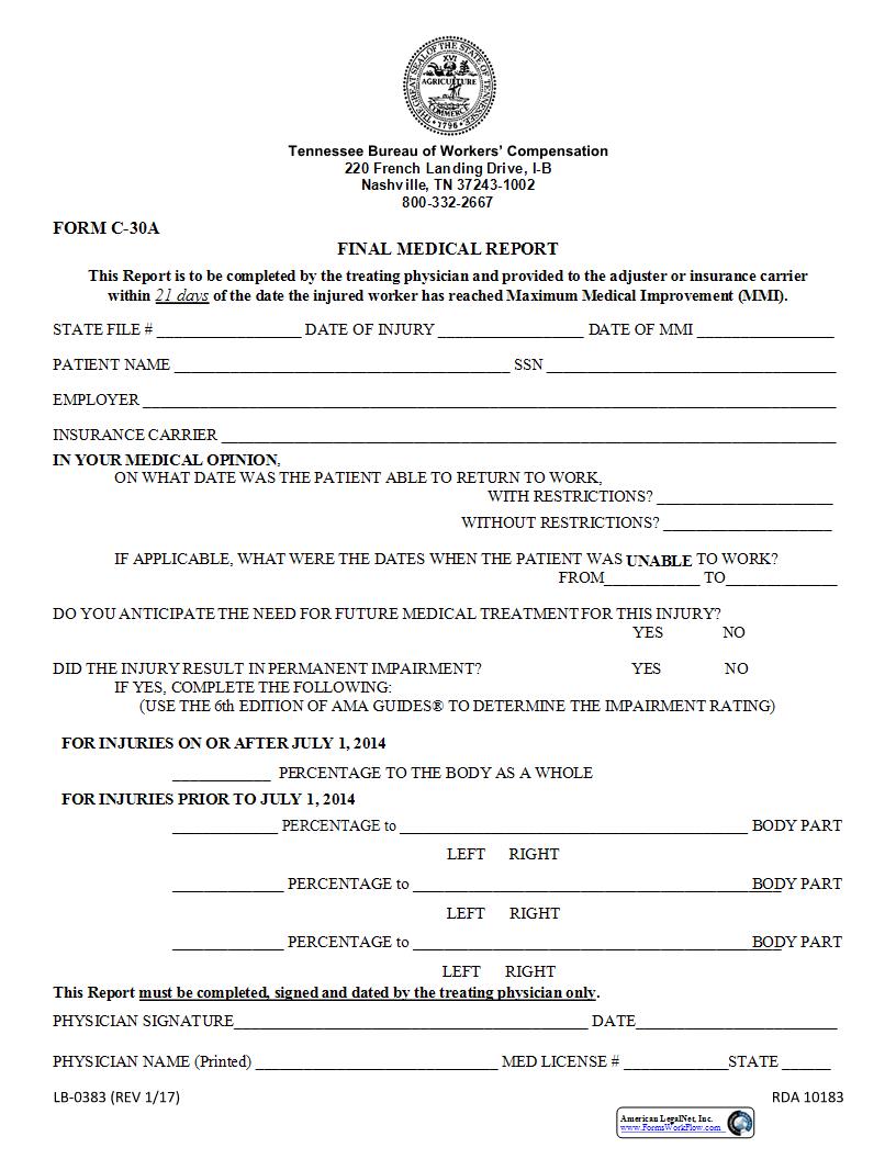 Final Medical Report {C-30A} | Pdf Fpdf Docx | Tennessee