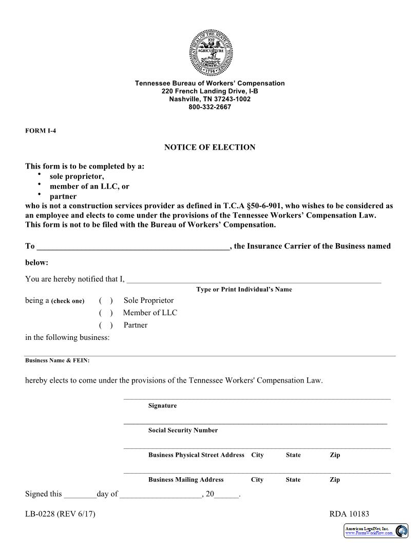 Notice Of Election {I-4} | Pdf Fpdf Docx | Tennessee