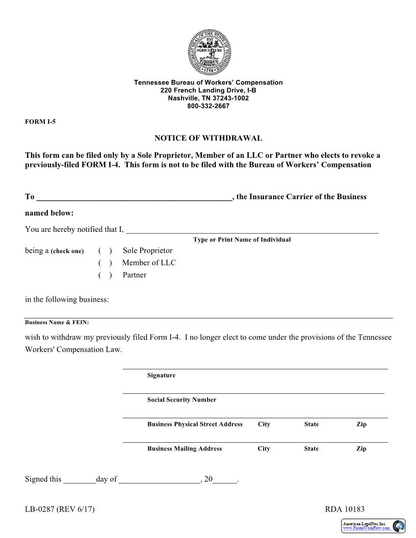 Notice Of Withdrawal {I-5} | Pdf Fpdf Docx | Tennessee