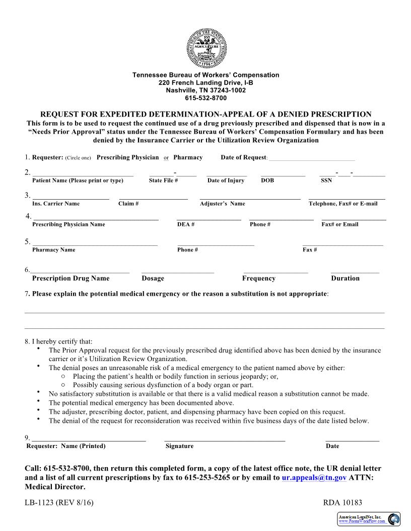 Request For Expedited Determination {LB-1123} | Pdf Fpdf Docx | Tennessee