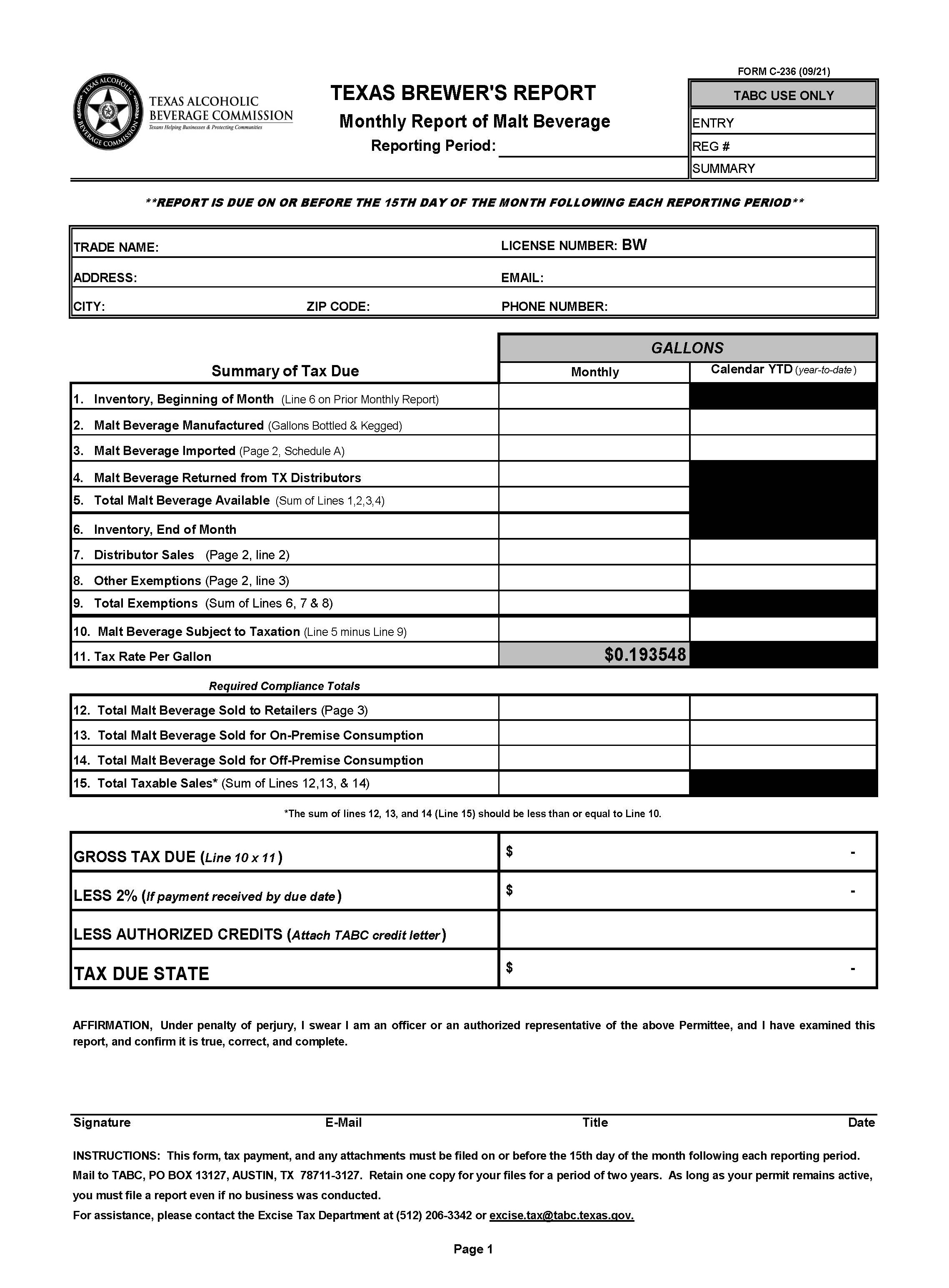 Brewers Report {C-236} | Pdf Fpdf Docx | Texas