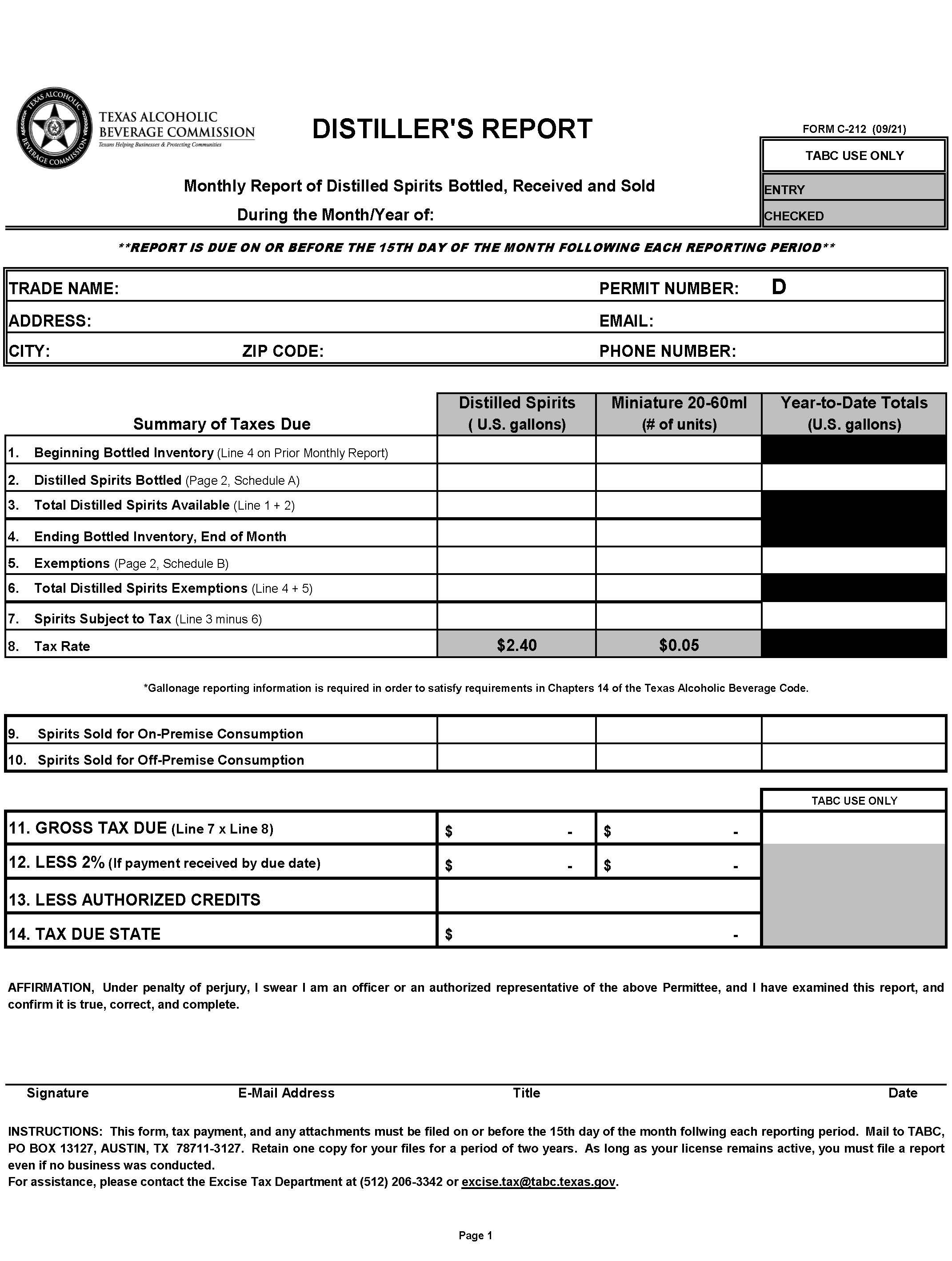Distillers Report {C-212} | Pdf Fpdf Docx | Texas