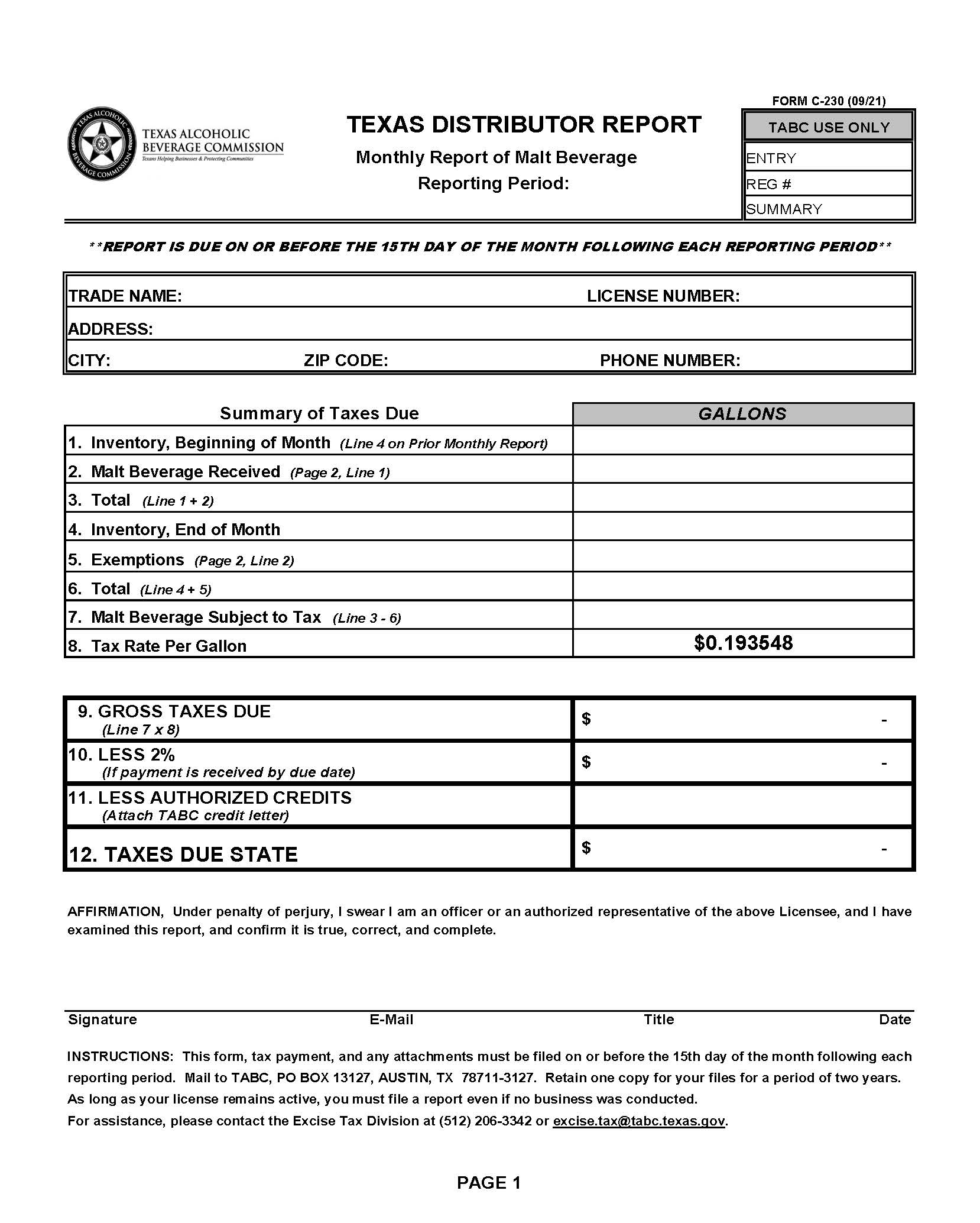 Distributor Report {C-230} | Pdf Fpdf Docx | Texas