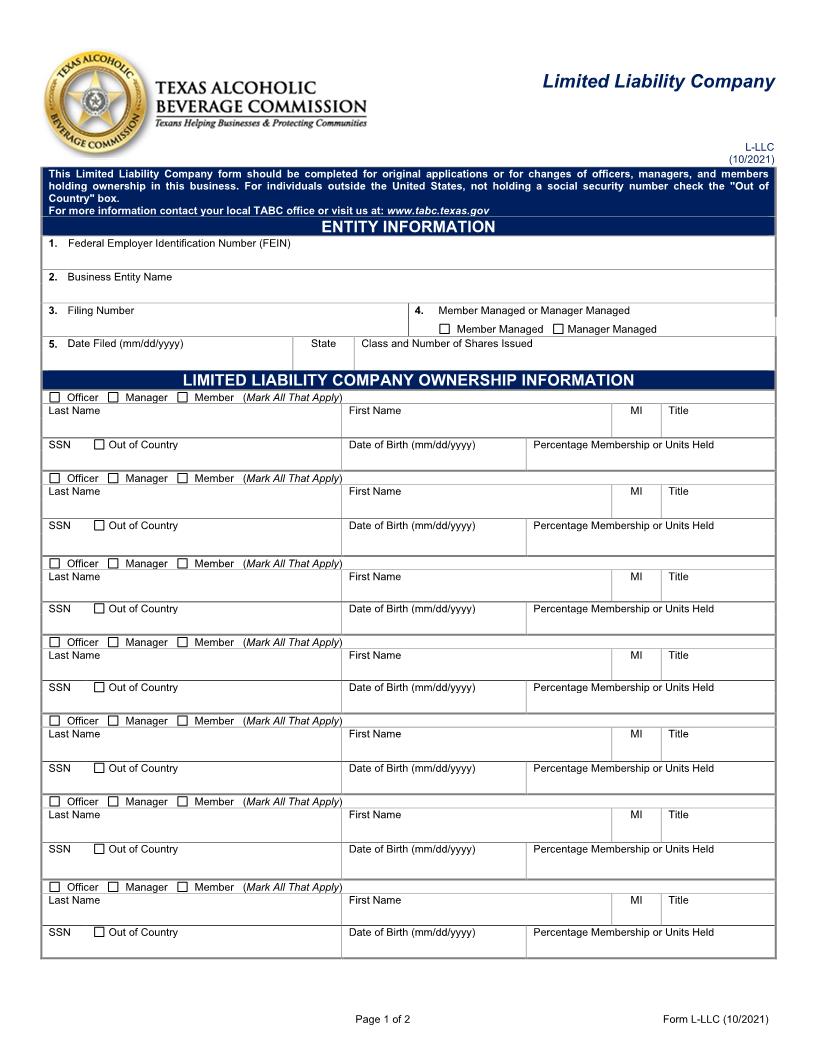 Limited Liability Company {L-LLC} | Pdf Fpdf Docx | Texas