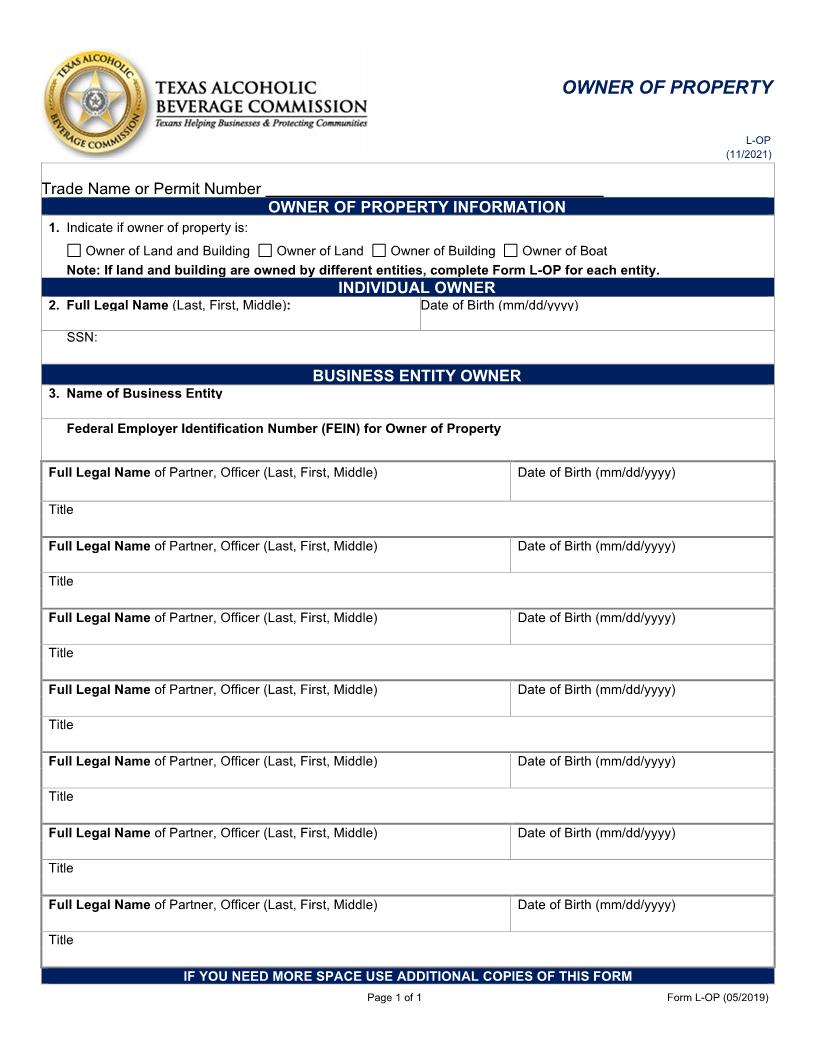Owner Of Property {L-OP} | Pdf Fpdf Docx | Texas