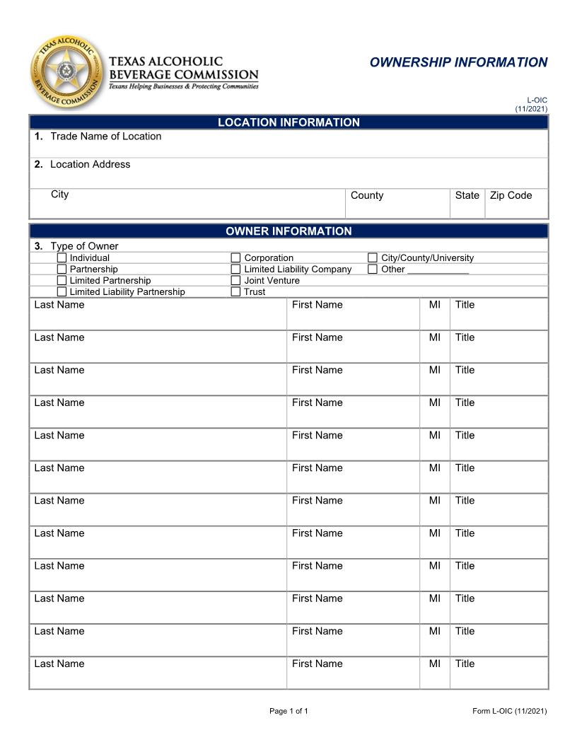 Ownership Information {L-OIC} | Pdf Fpdf Docx | Texas