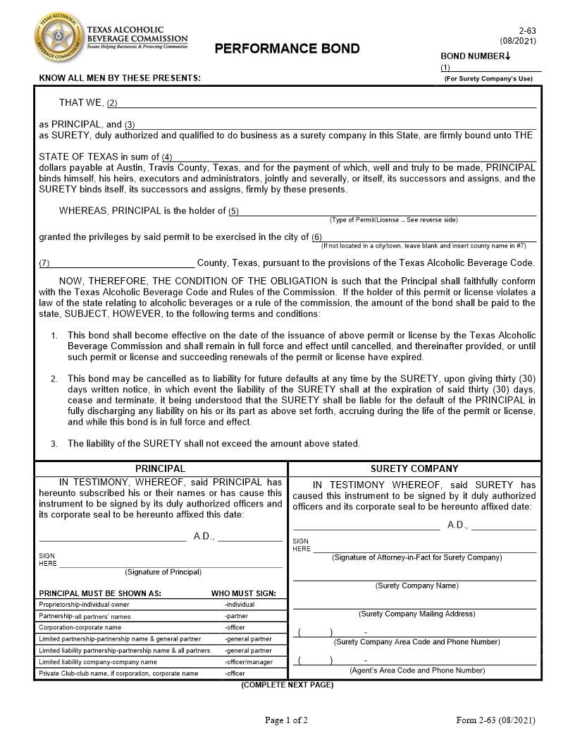 Performance Bond {2-63} | Pdf Fpdf Docx | Texas