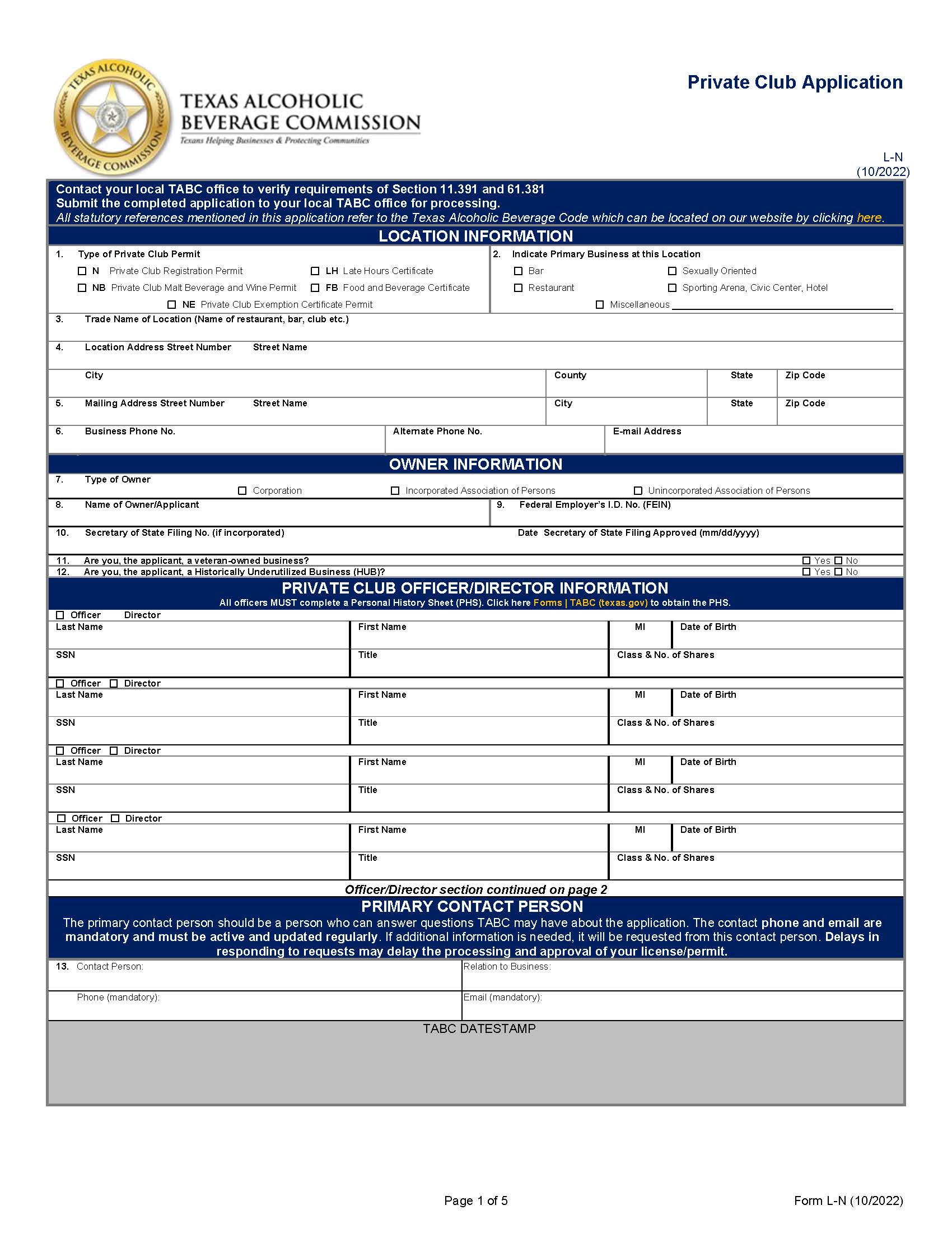 Private Club Application {L-N} | Pdf Fpdf Docx | Texas