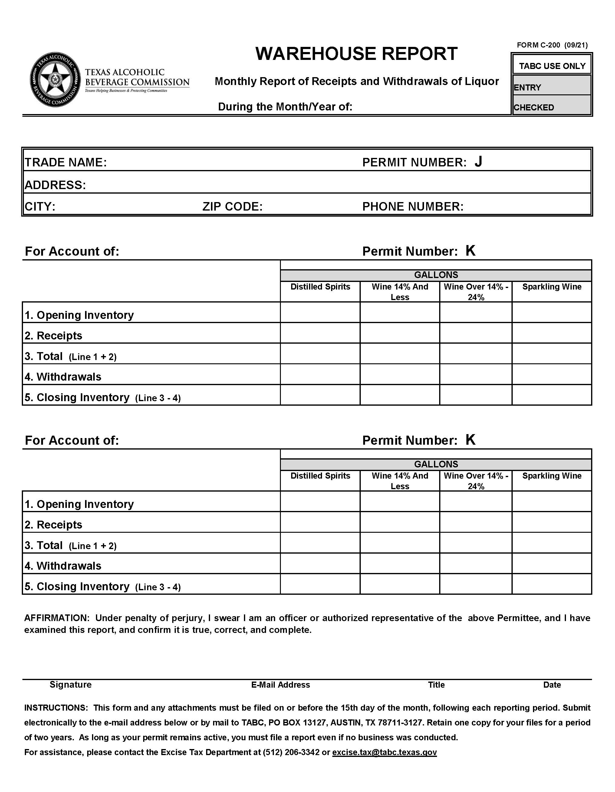 Warehouse Report {C-200} | Pdf Fpdf Docx | Texas