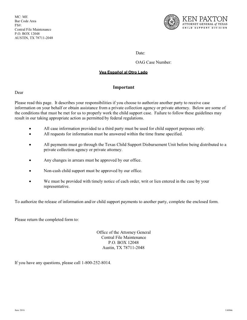 Authorization For Release Of Information Or Payments {1A004} | Pdf Fpdf Docx | Texas