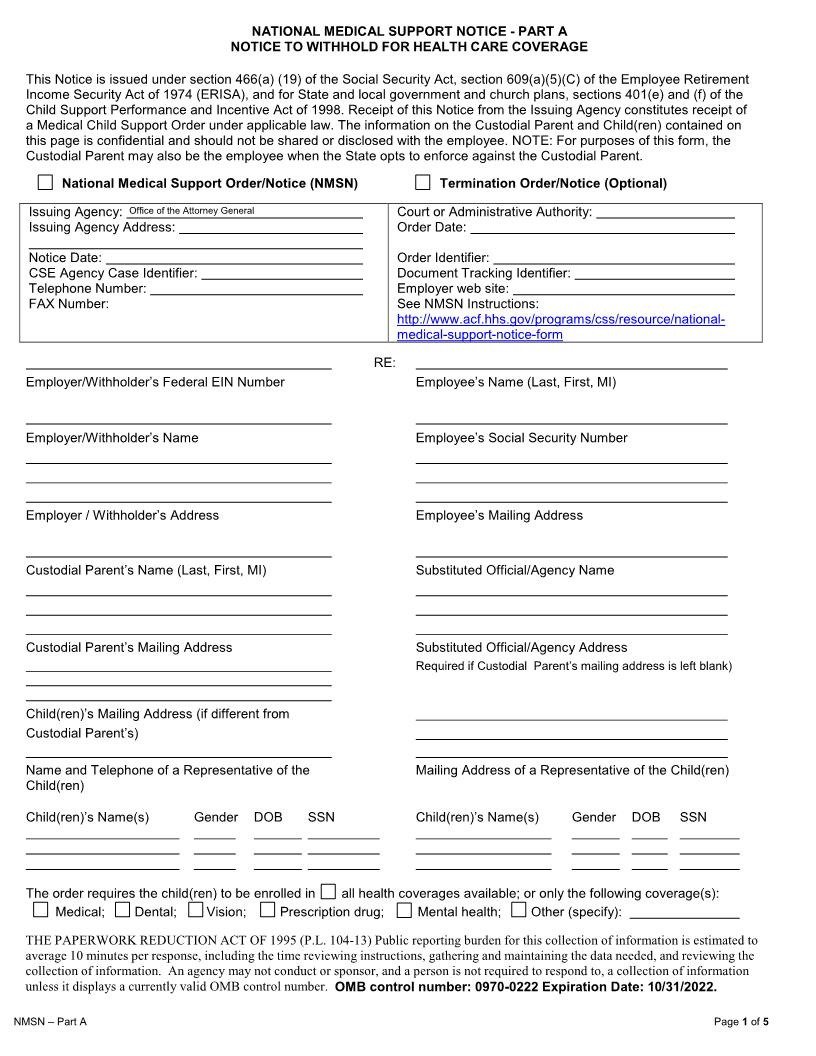 National Medical Support Notice Part A | Pdf Fpdf Doc Docx | Texas