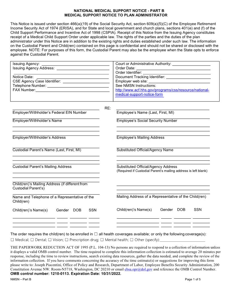 National Medical Support Notice Part B | Pdf Fpdf Doc Docx | Texas