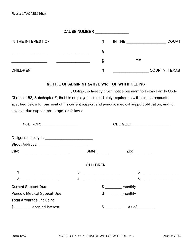 Notice Of Administrative Writ Of Withholding | Pdf Fpdf Docx | Texas