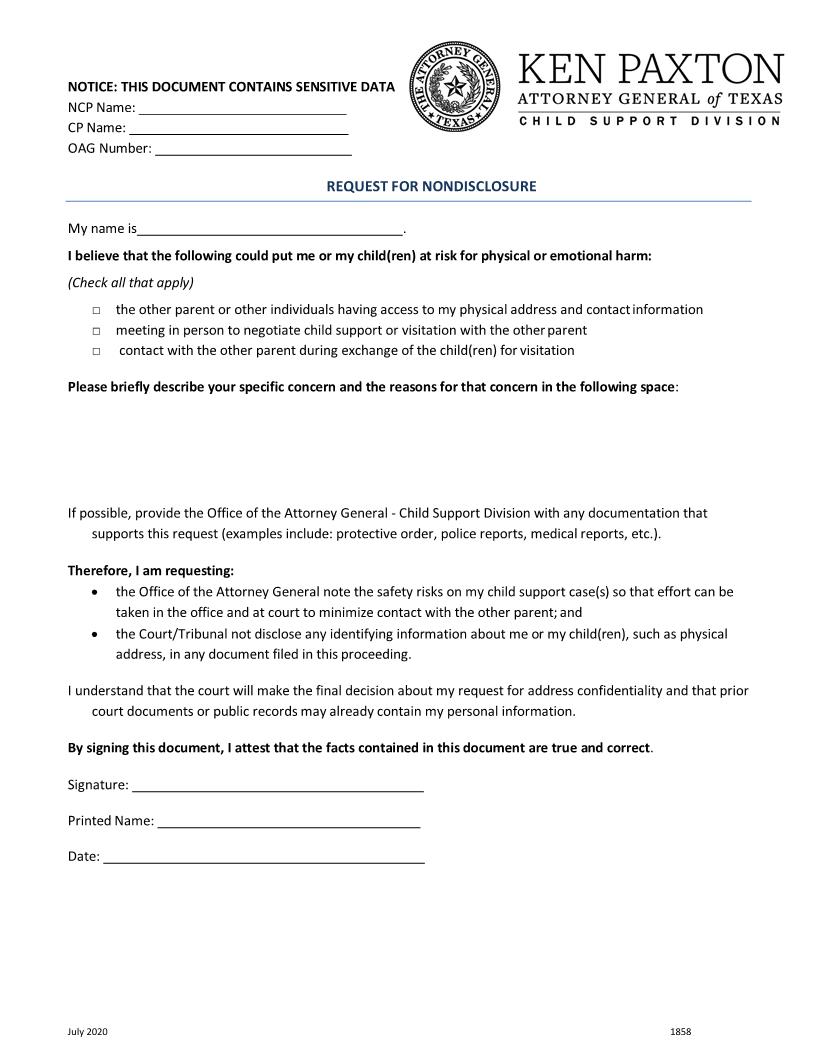 Request For Nondisclosure | Pdf Fpdf Docx | Texas