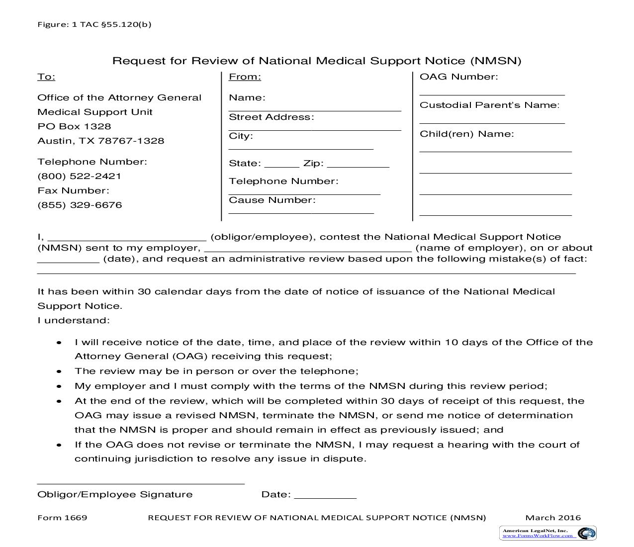 Request For Review Of National Medical Support Notice (NMSN) | Pdf Fpdf Doc Docx | Texas