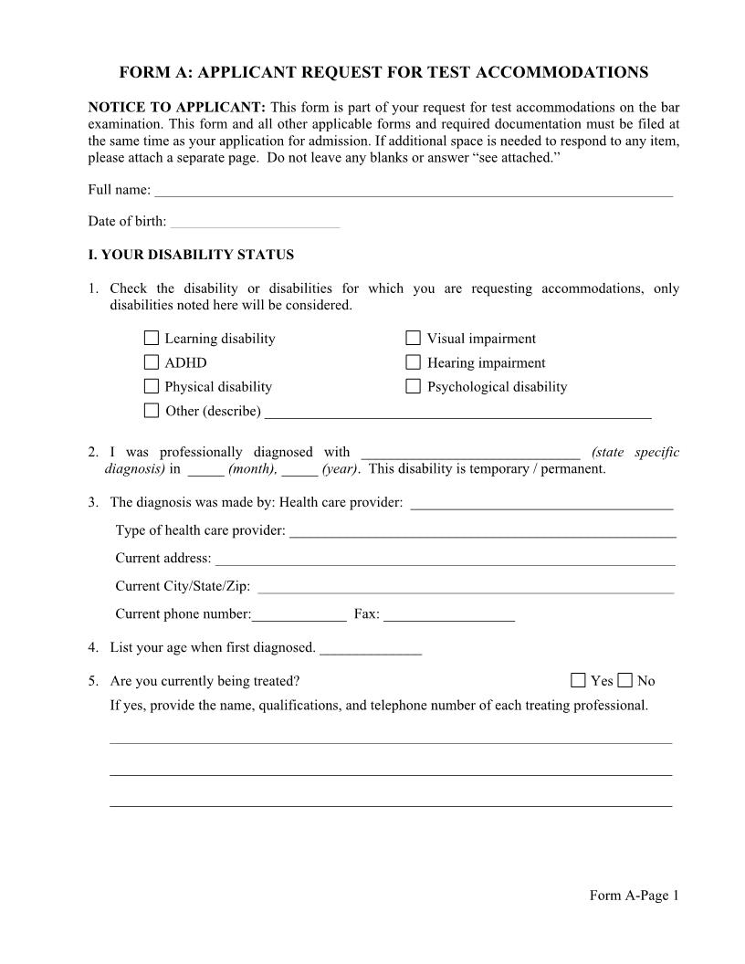 Application Request For Test Accommodations | Pdf Fpdf Docx | Texas