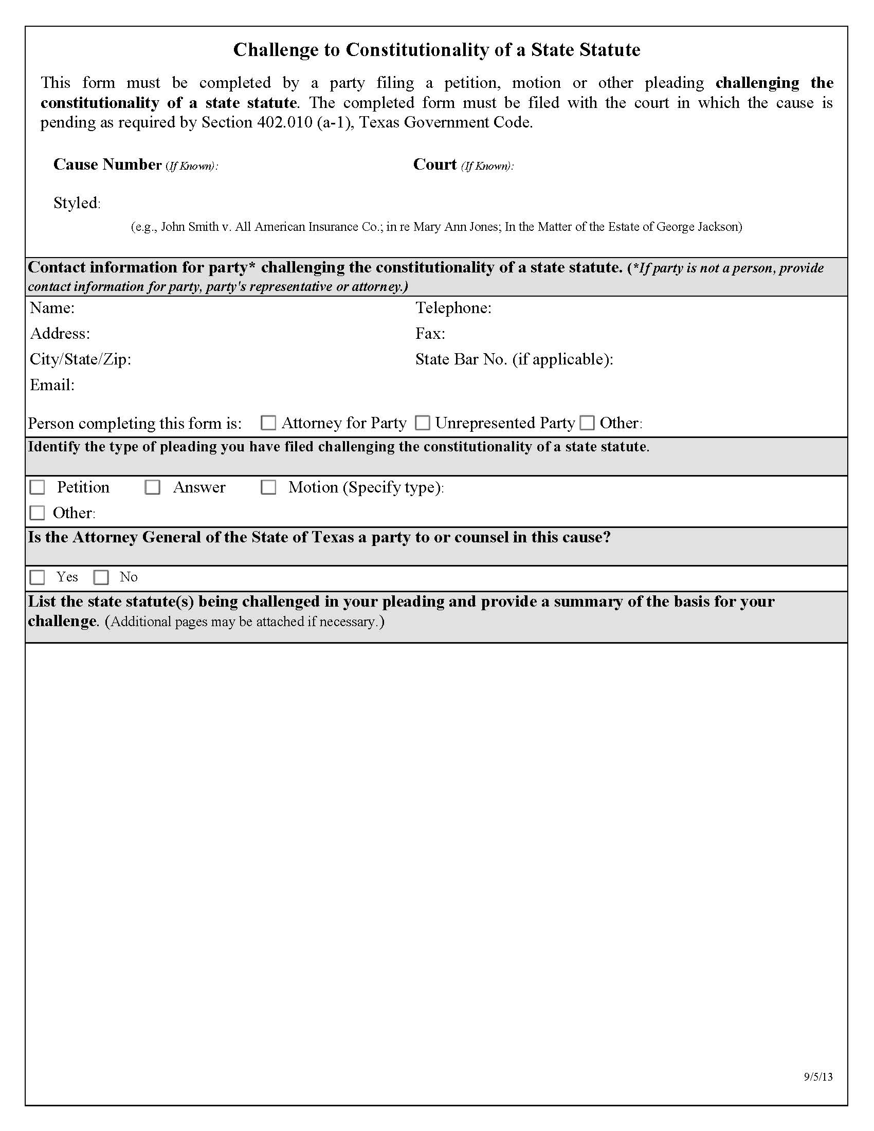 Challenge To Constitutionality Of A State Statute | Pdf Fpdf Doc Docx | Texas