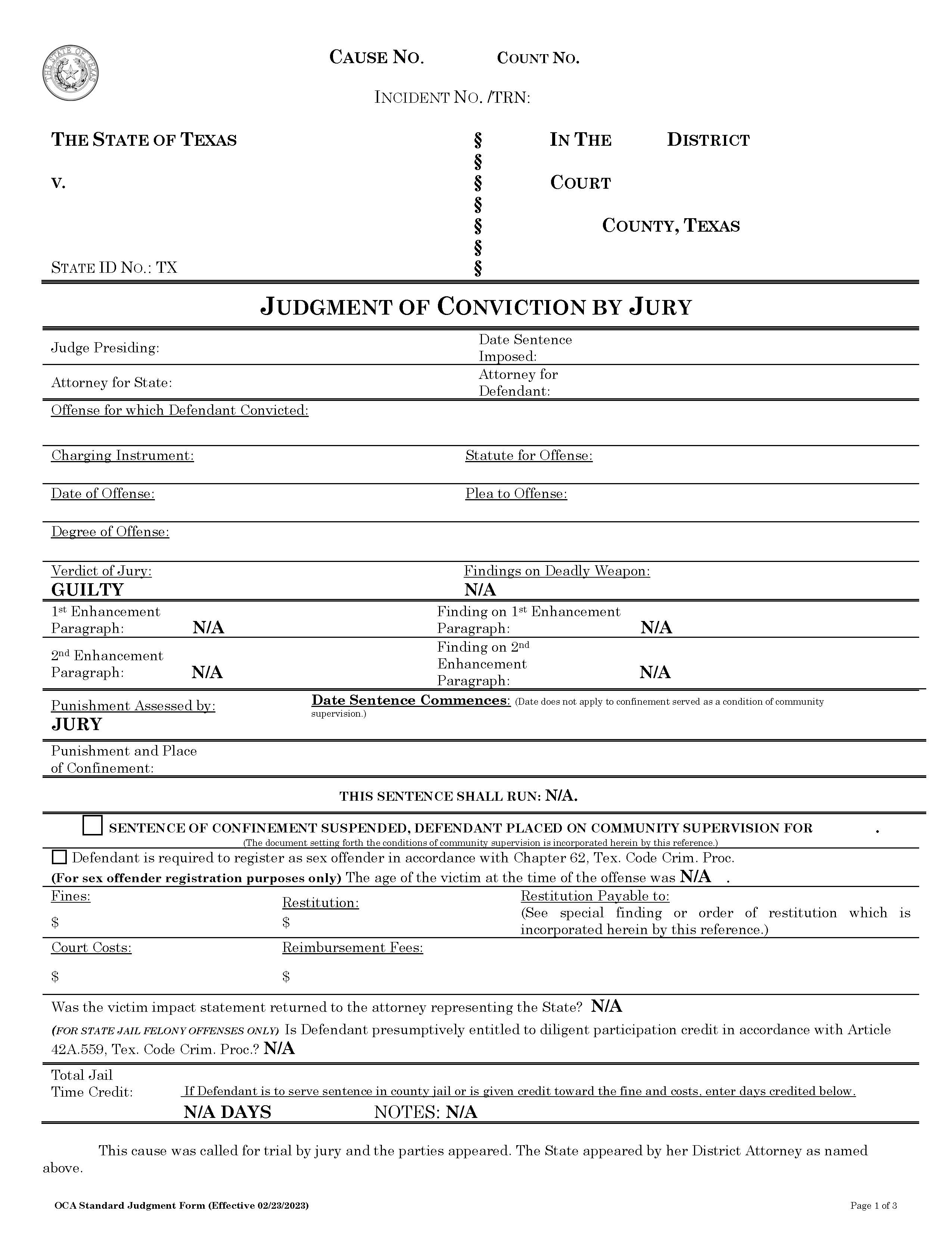 Judgment Of Conviction By Jury | Pdf Fpdf Docx | Texas