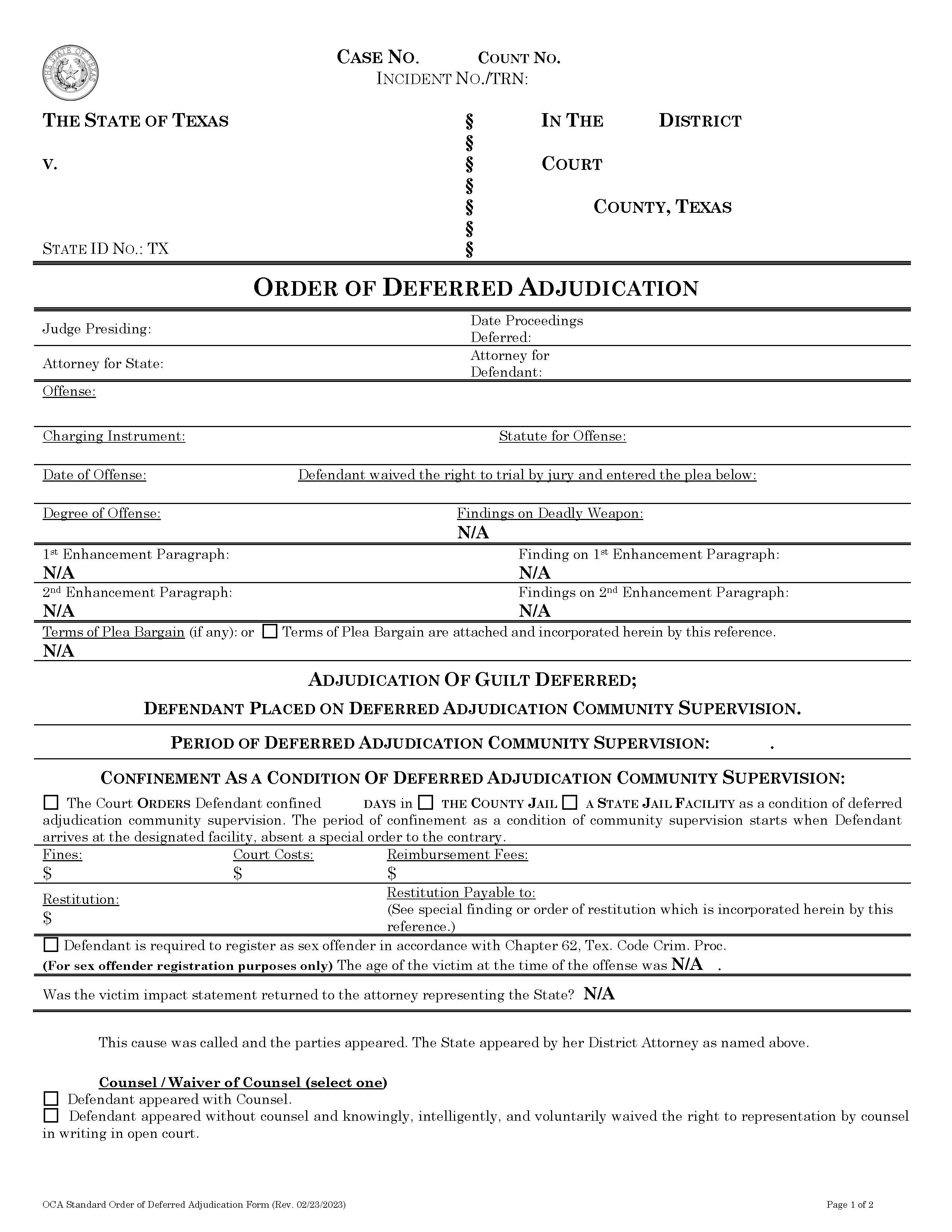 Order Of Deferred Adjudication | Pdf Fpdf Docx | Texas