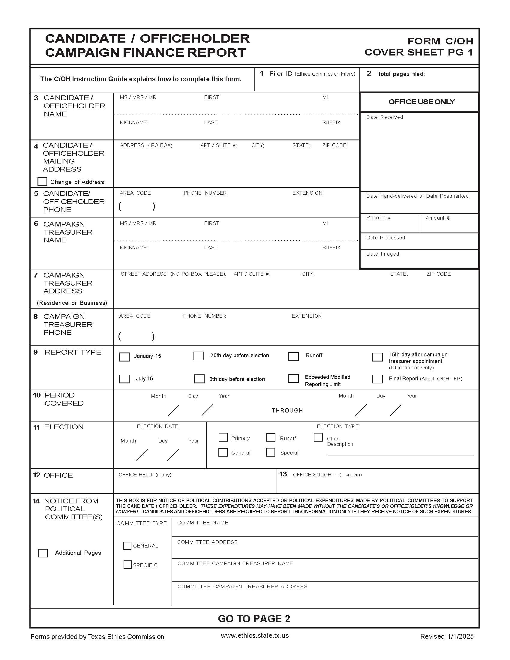 Candidate-Officeholder Campaign Finance Report {C-OH} | Pdf Fpdf Doc Docx | Texas