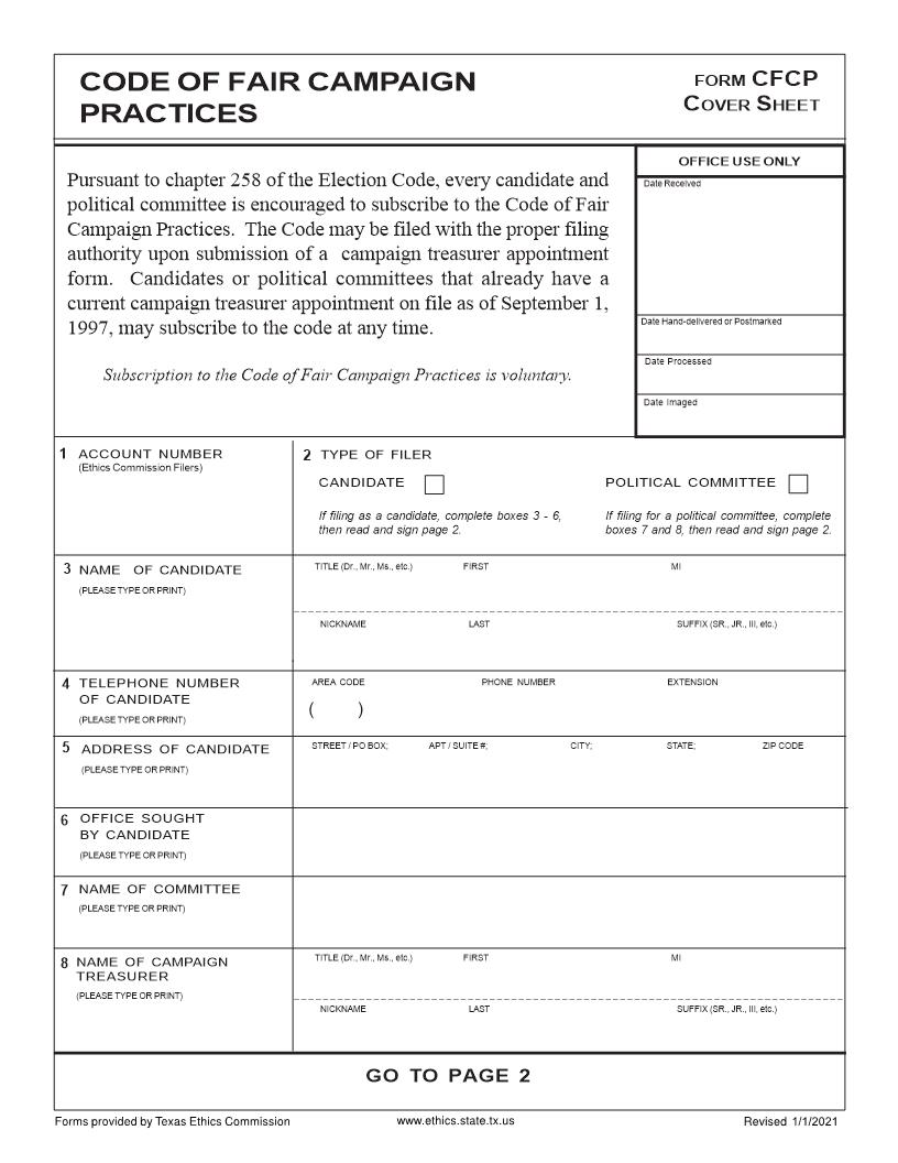 Code Of Fair Campaign Practices {CFCP} | Pdf Fpdf Doc Docx | Texas