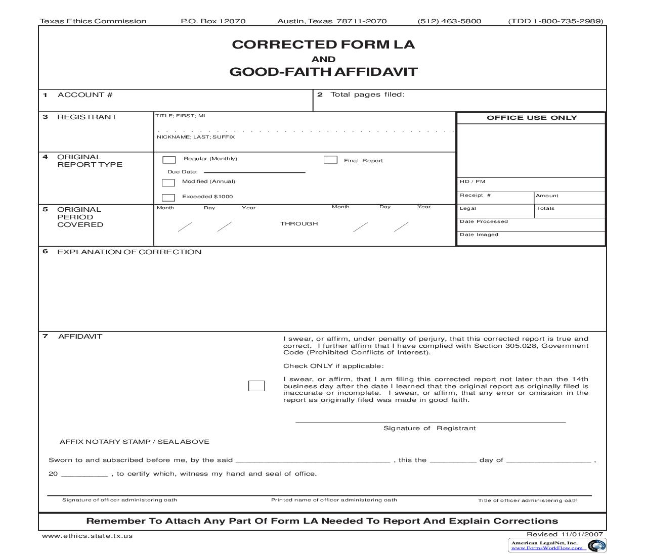 Corrected Form LA And Good-Faith Affidavit | Pdf Fpdf Doc Docx | Texas