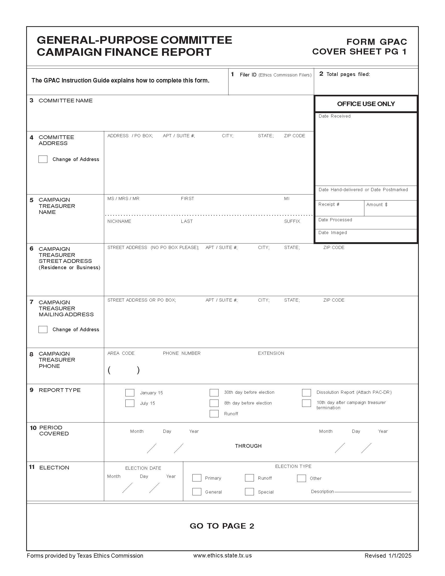 General-Purpose Committee Campaign Finance Report {GPAC} | Pdf Fpdf Docx | Texas