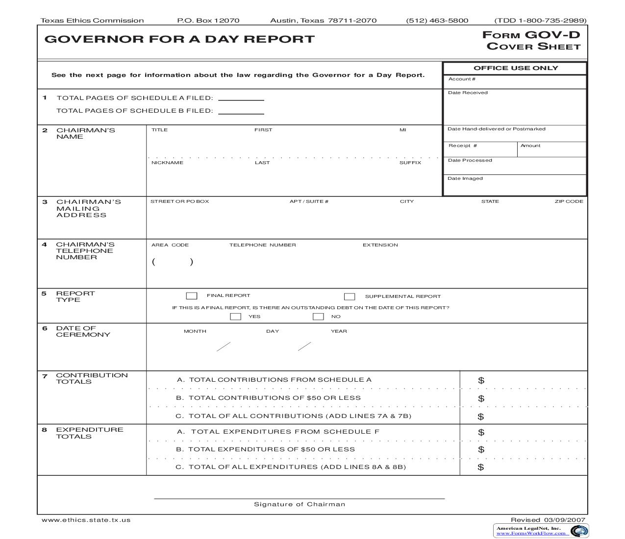 Governor For A Day Report {GOV-D} | Pdf Fpdf Doc Docx | Texas