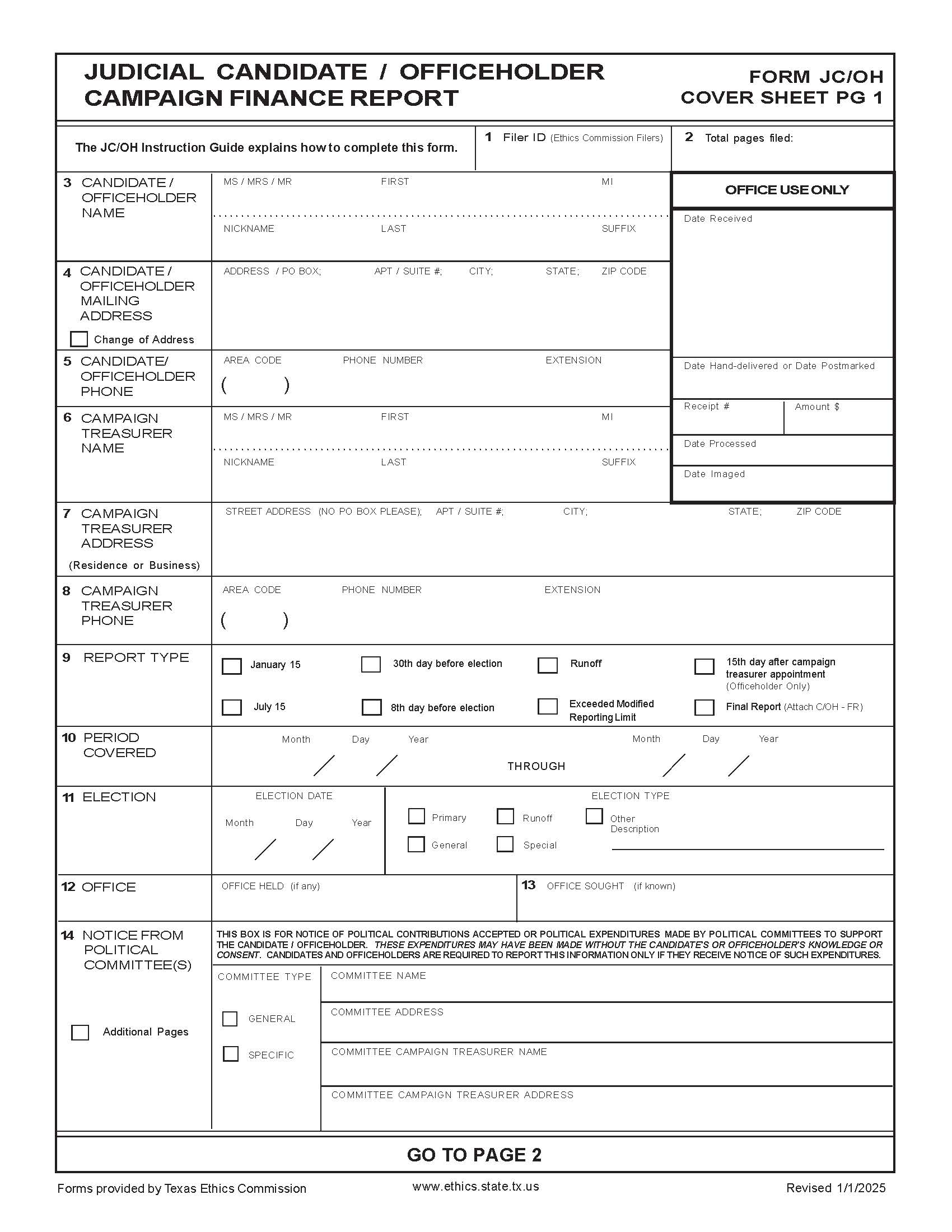 Judicial Candidate-Officeholder Campaign Finance Report {JC-OH} | Pdf Fpdf Doc Docx | Texas