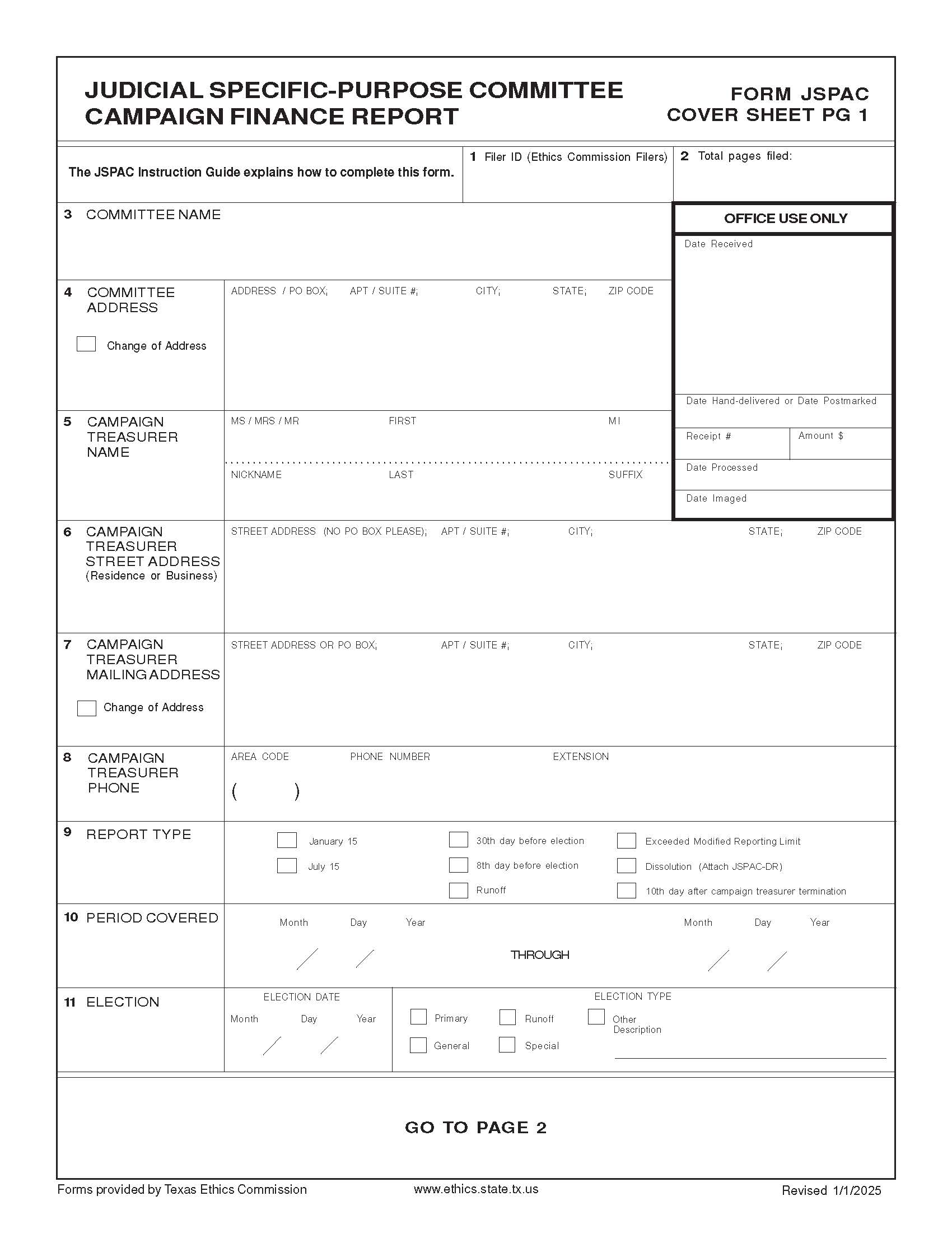 Judicial Specific-Purpose Committee Campaign Finance Report {JSPAC} | Pdf Fpdf Doc Docx | Texas
