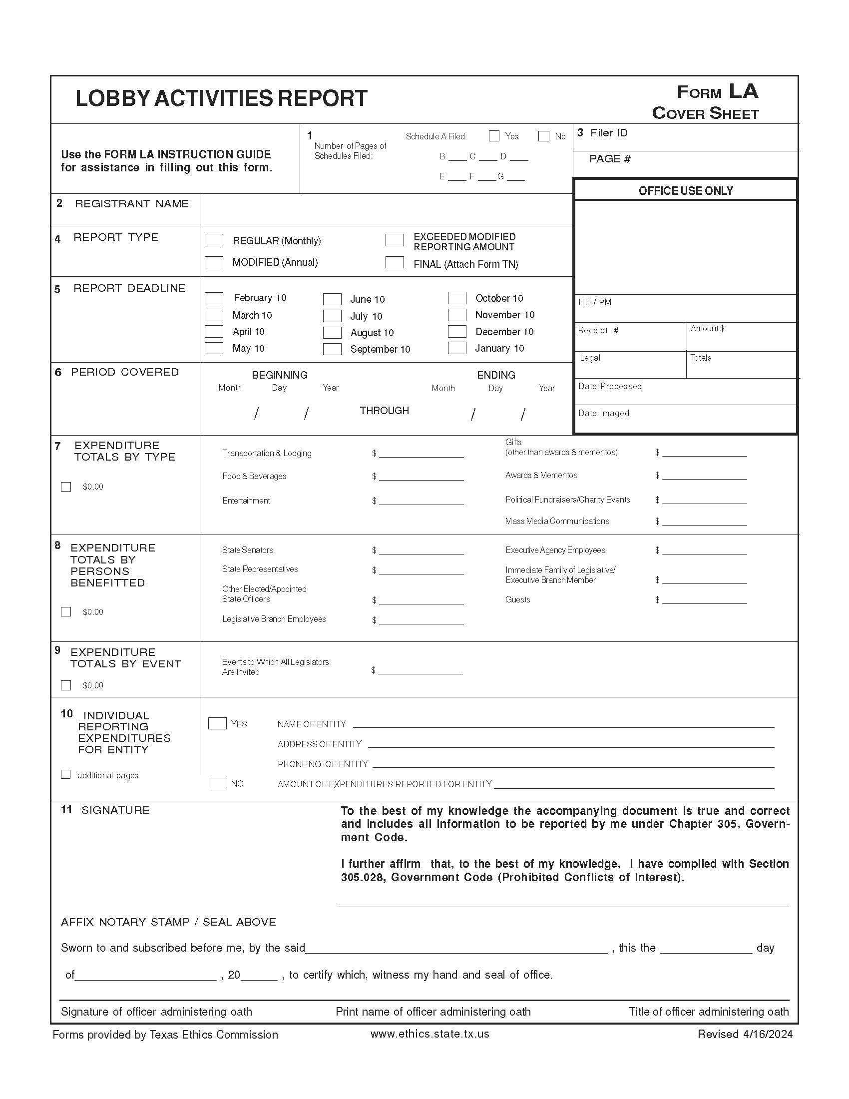 Lobby Activities Report {LA} | Pdf Fpdf Doc Docx | Texas