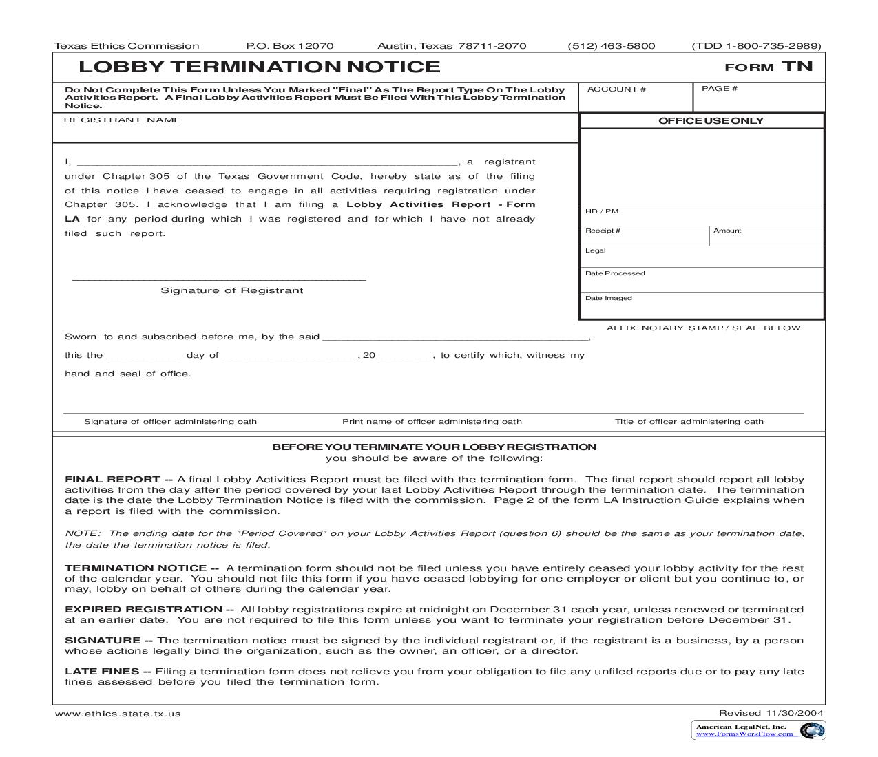 Lobby Termination Notice {TN} | Pdf Fpdf Doc Docx | Texas