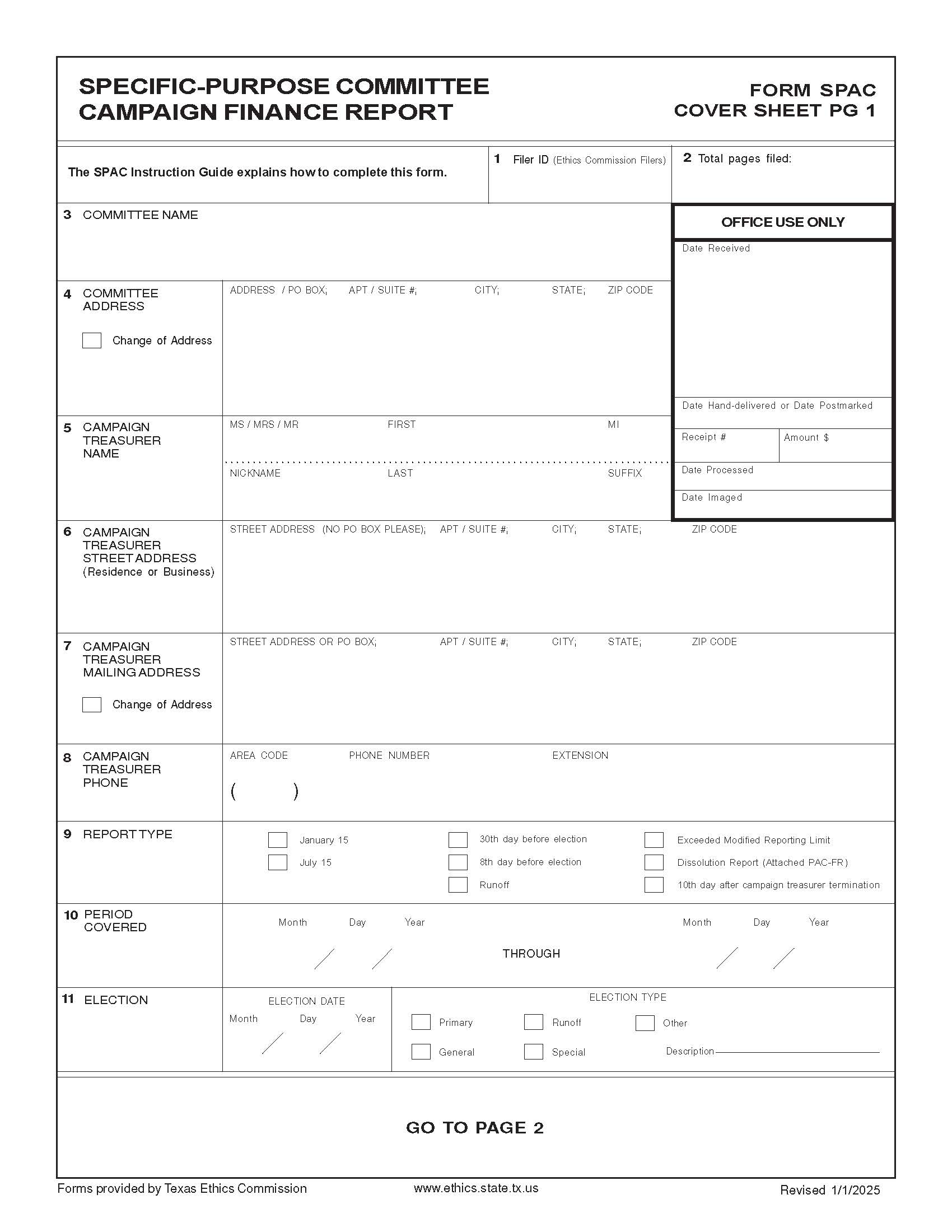 Specific-Purpose Committee Campaign Finance Report {SPAC} | Pdf Fpdf Doc Docx | Texas