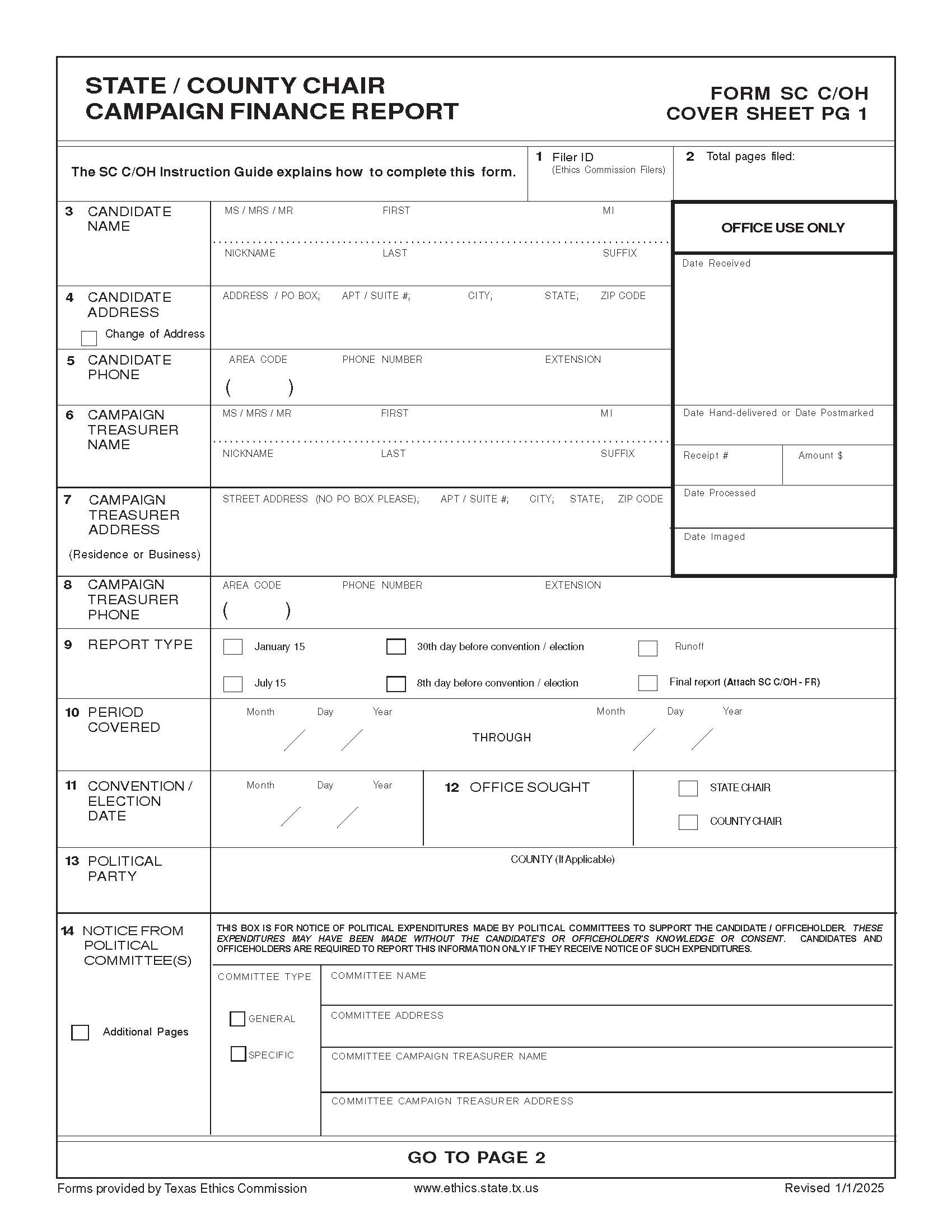 State-County Chair Campaign Finance Report {SC C-OH} | Pdf Fpdf Doc Docx | Texas