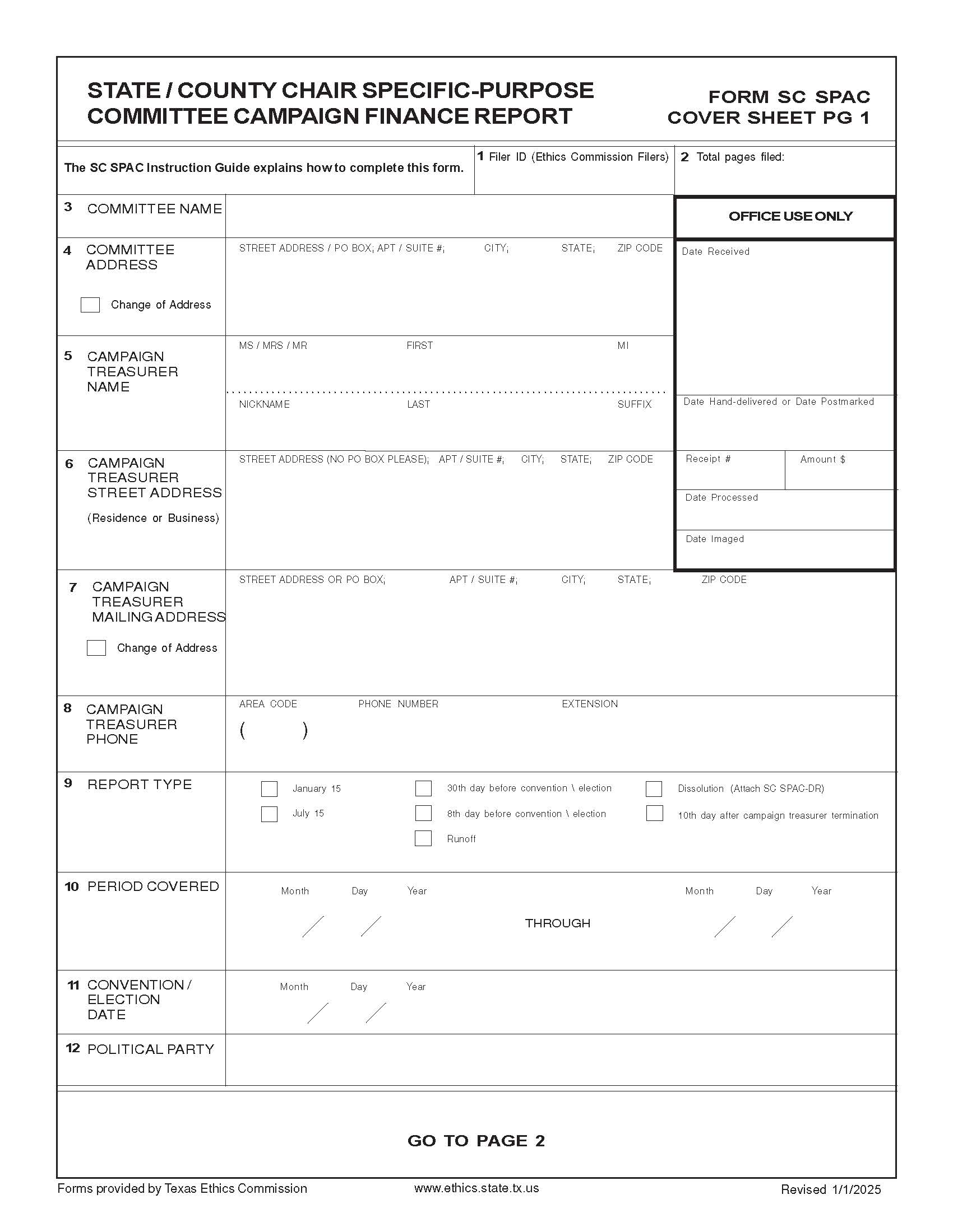 State-County Chair Specific-Purpose Committee Campaign Finance Report {SC-SPAC} | Pdf Fpdf Doc Docx | Texas