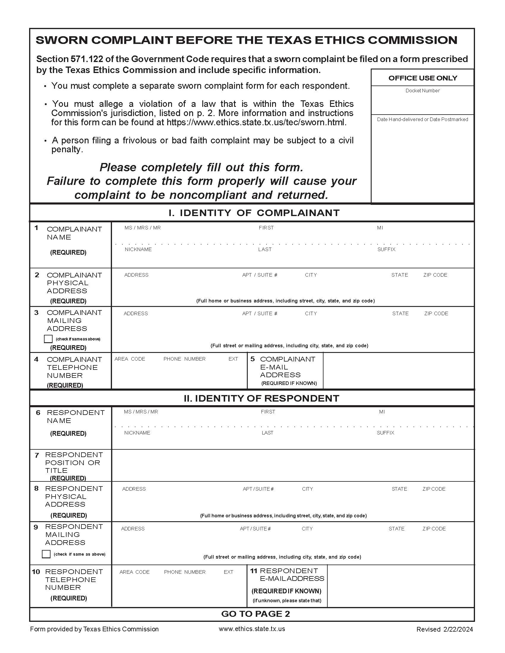 Sworn Complaint | Pdf Fpdf Docx | Texas