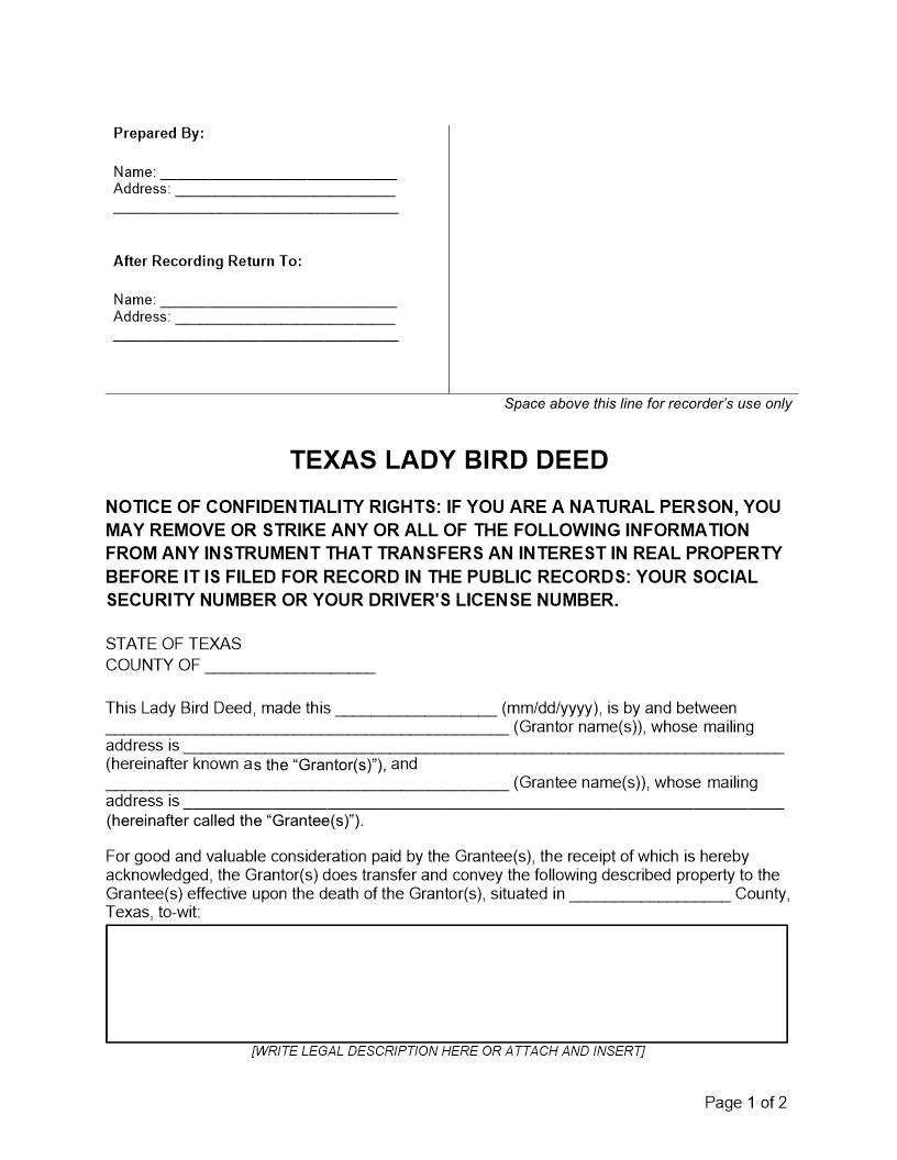 Lady Bird Deed | Pdf Fpdf Docx | Texas