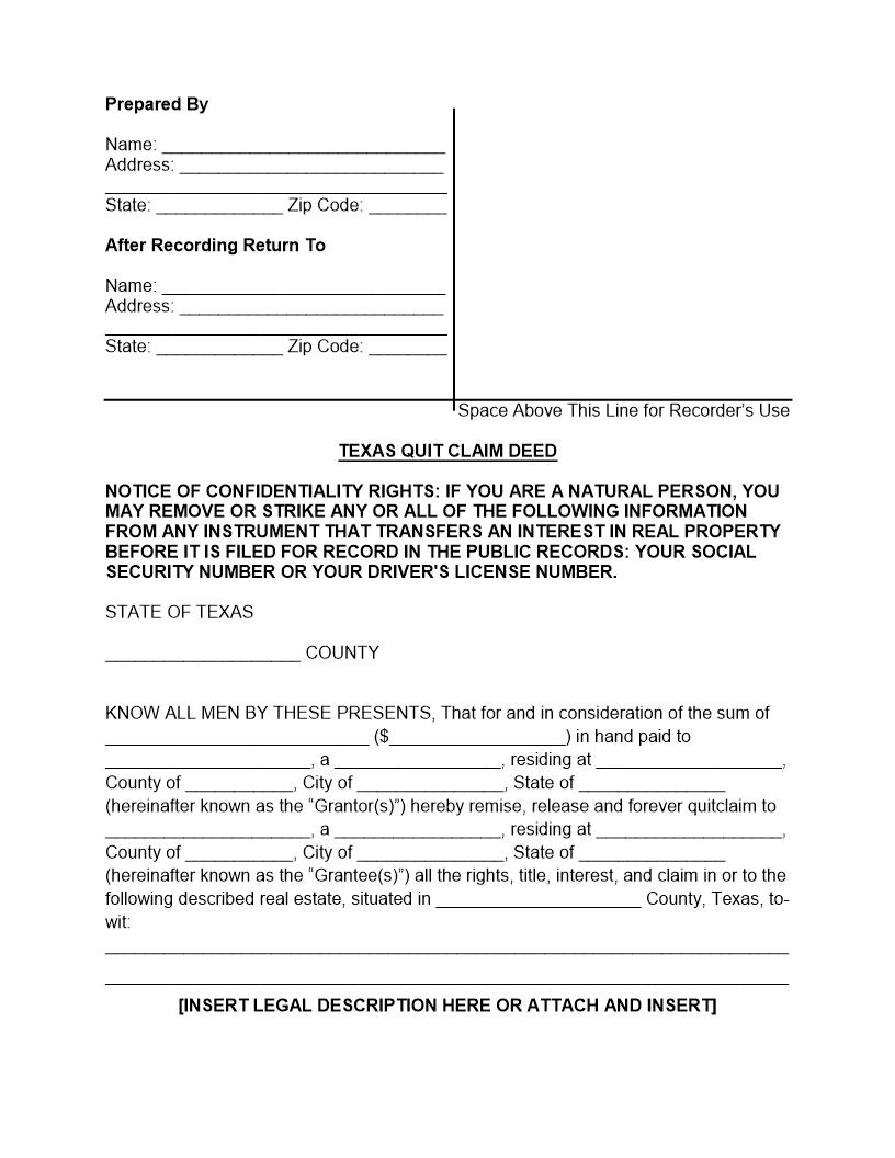 Quitclaim Deed | Pdf Fpdf Docx | Texas