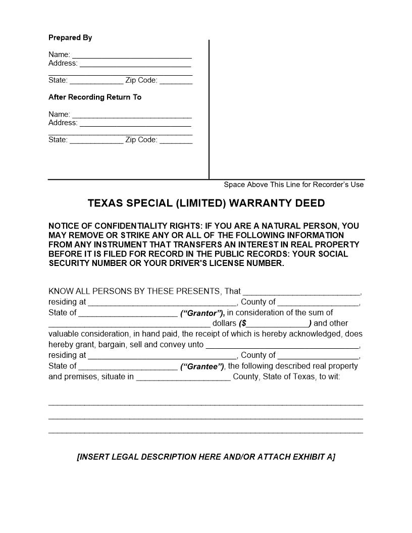 Special Warranty Deed | Pdf Fpdf Docx | Texas