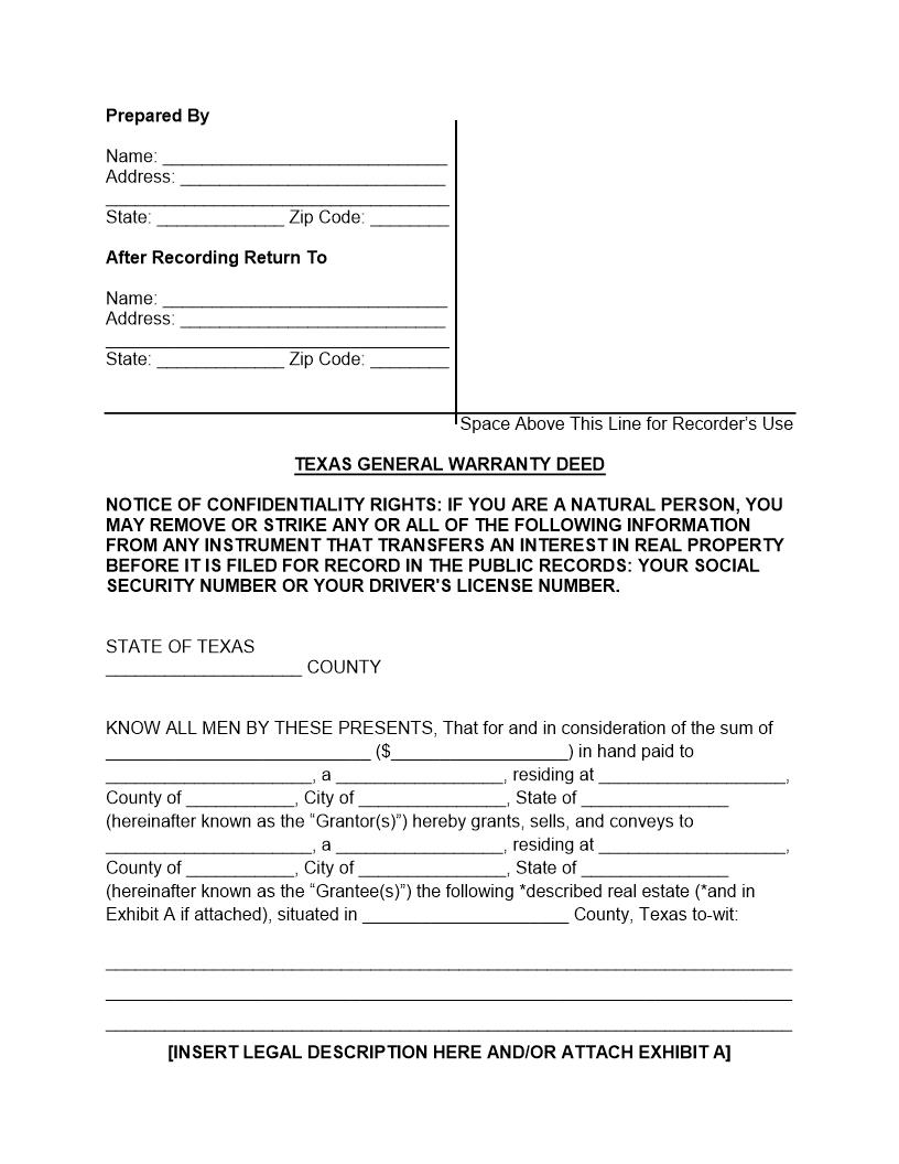 Warranty Deed | Pdf Fpdf Docx | Texas