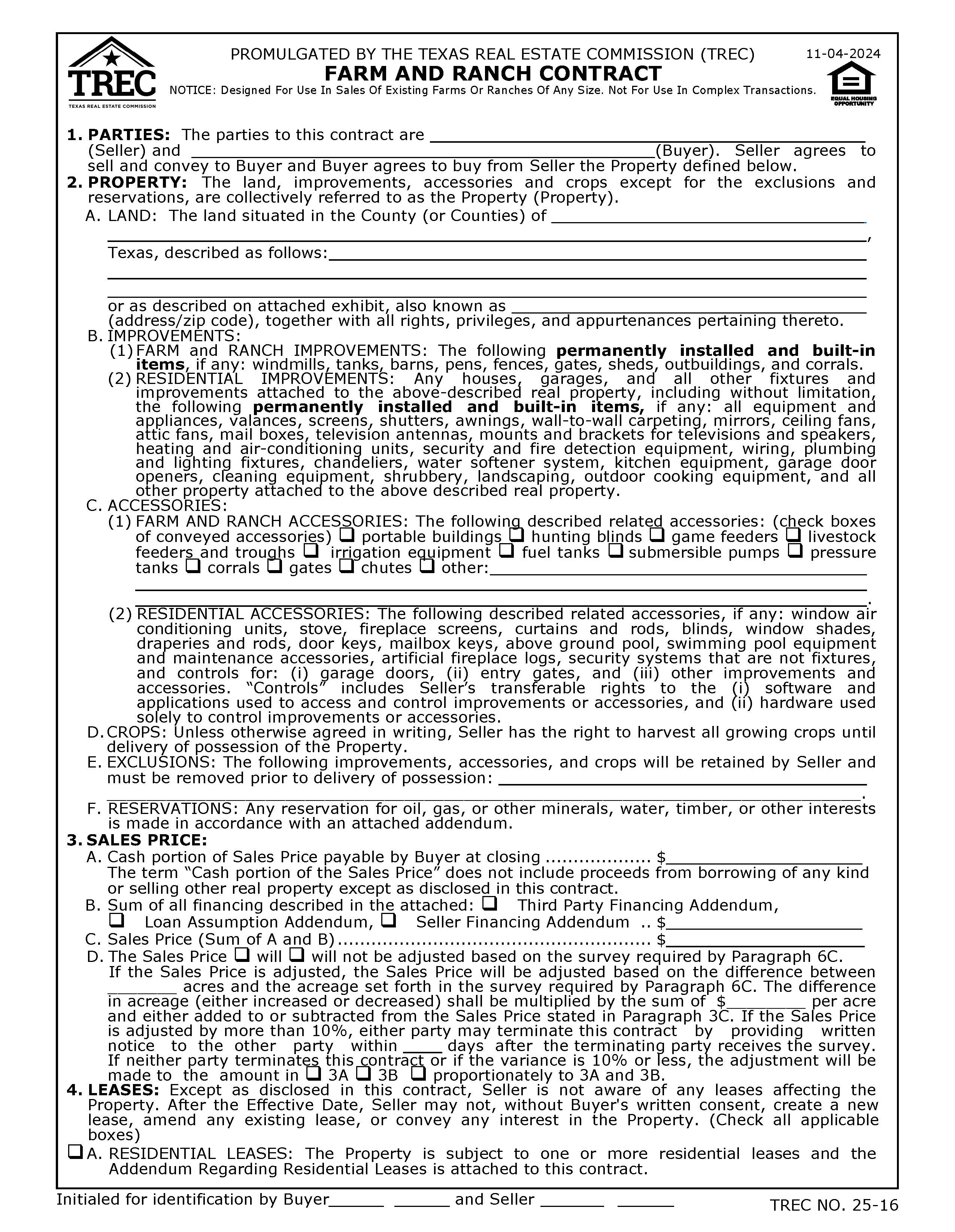 Farm And Ranch Contract {25-16} | Pdf Fpdf Docx | Texas