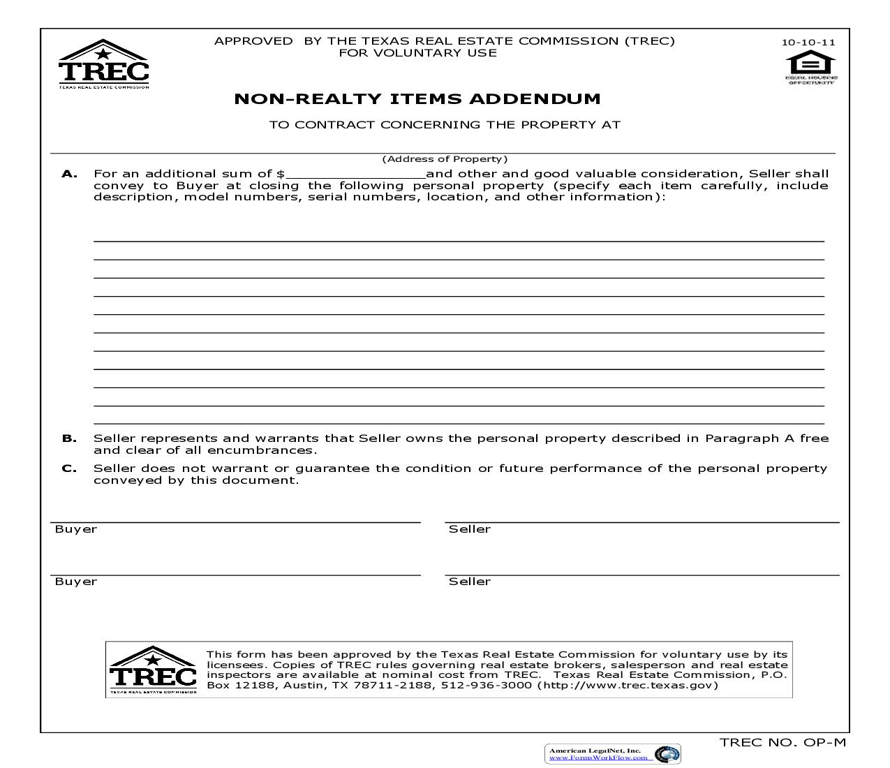 Non-Realty Items Addendum {OP-M} | Pdf Fpdf Doc Docx | Texas