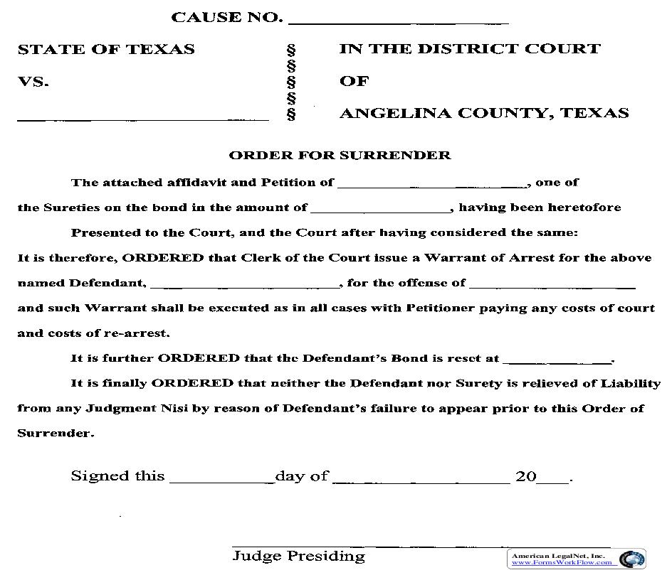 Order For Surrender |  | Texas