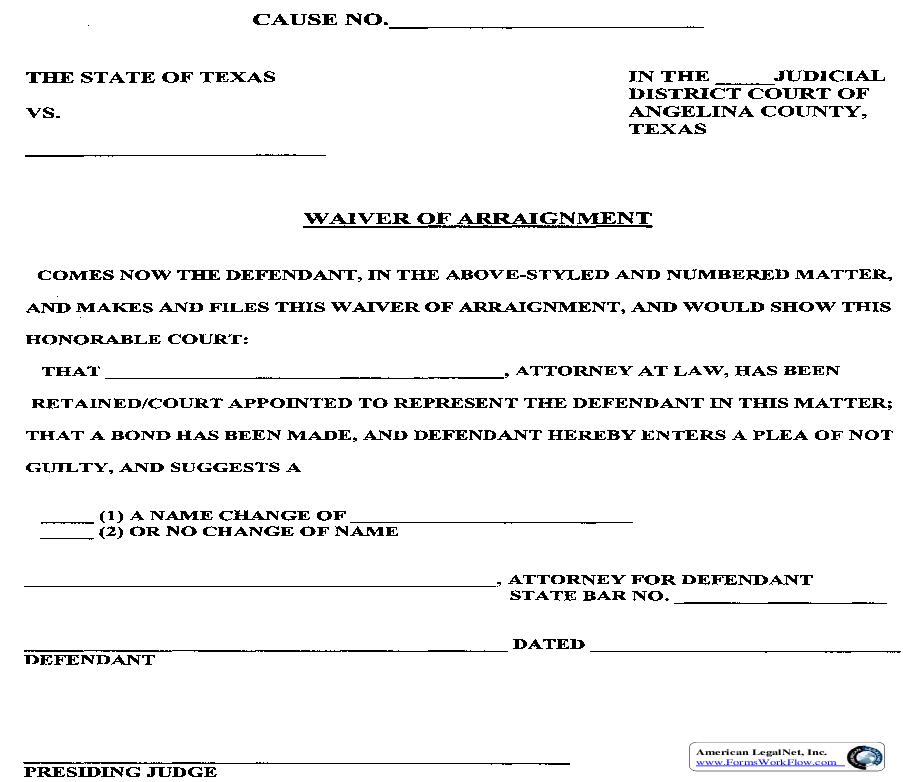 Waiver Of Arraignment |  | Texas