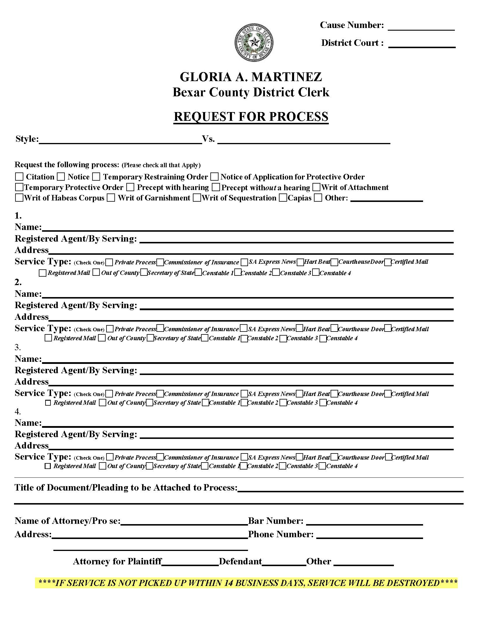 Request For Process | Pdf Fpdf Docx | Texas