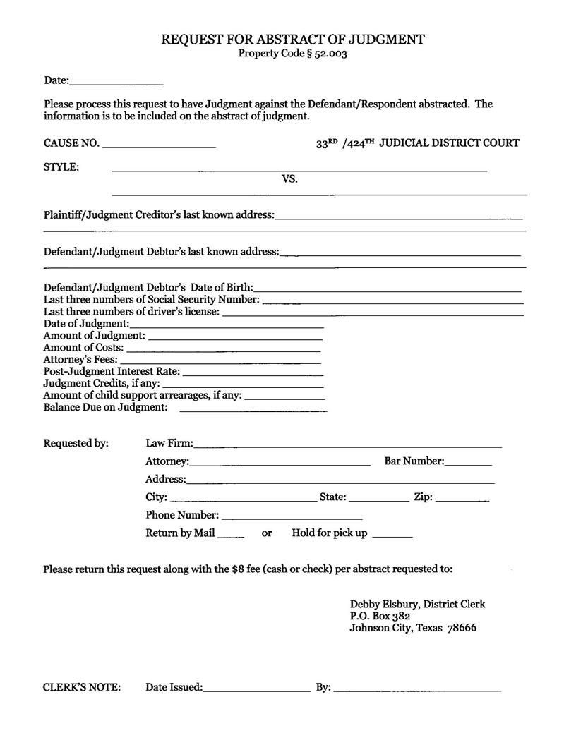 Request For Abstract Of Judgment | Pdf Fpdf Docx | Texas